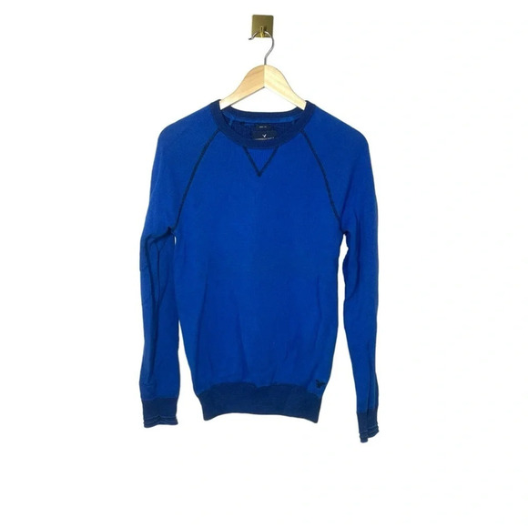 American Eagle Men’s Prep Fit Knit Crew Neck Sweater in Blue Size S - Picture 1 of 8